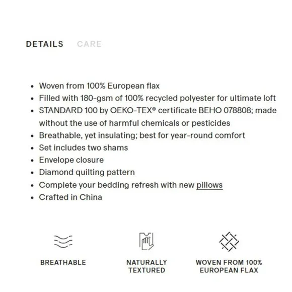 NWOT QUINCE European Linen Stripe Quilted King Sham Set Grey/White Stripe (Q10) - Picture 5 of 7